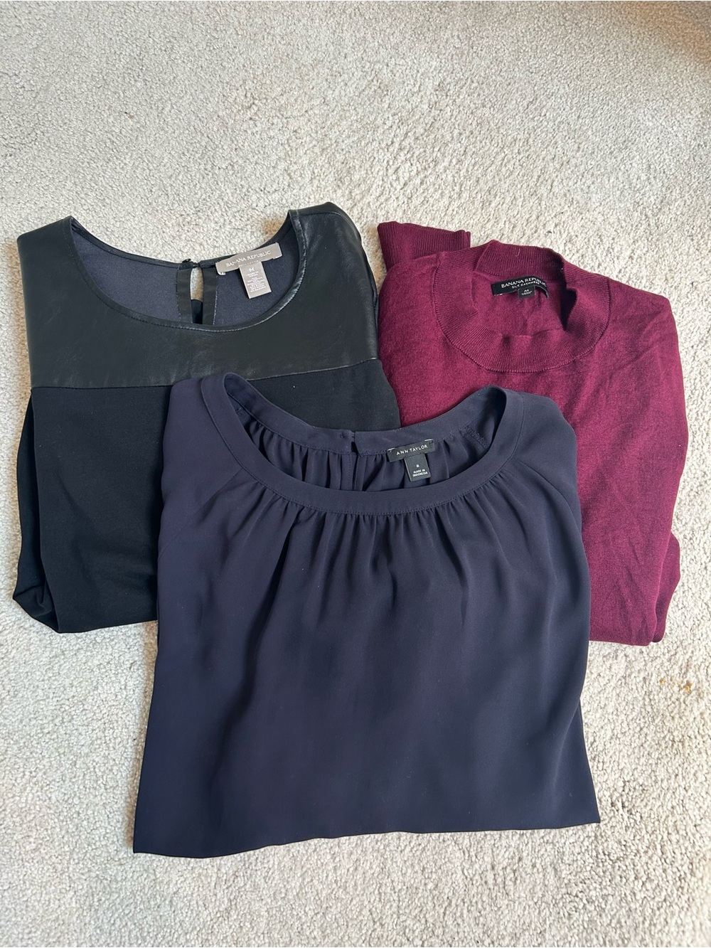 Banana Republic Three-Piece Women's Top Set - Black, Navy and Burgundy